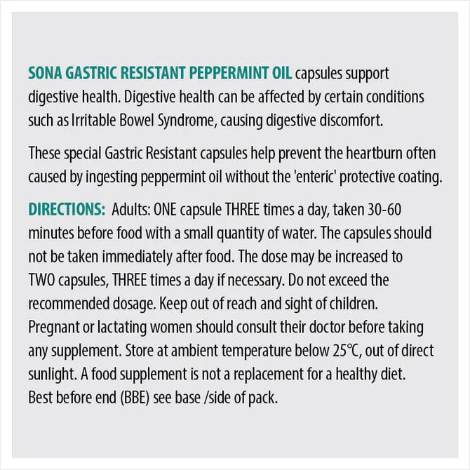 Sona Peppermint Oil Enteric Coated (30) Stomach and Bowels