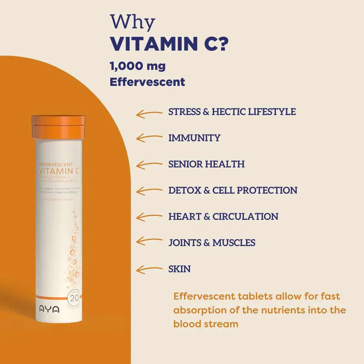 AYA Vitamin C 1000mg Effervescent Tablets 20 Vitamins &amp; Supplements AYA Vitamin C 1000mg Effervescent Tablets 20 | Immune Support Ireland