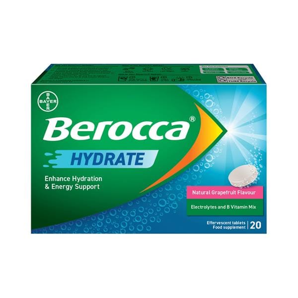 Berroca Hydrate Natural Grapefruit Flavour 20 Effervescent Tablets Vitamins &amp; Supplements Berroca Hydrate Natural Grapefruit Flavour 20 Effervescent Tablets