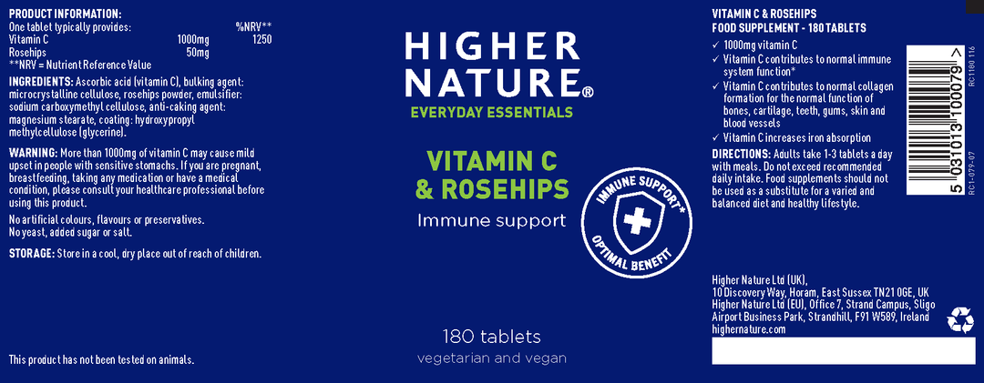 Higher Nature Vitamin C & Rosehips 90 Vitamins & Supplements