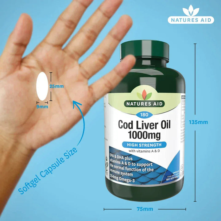 Natures Aid High Strength Cod Liver Oil - 1000 mg (180 Softgel Capsules) Vitamins & Supplements Natures Aid High Strength Cod Liver Oil - 1000 mg (180 Softgel Capsules)