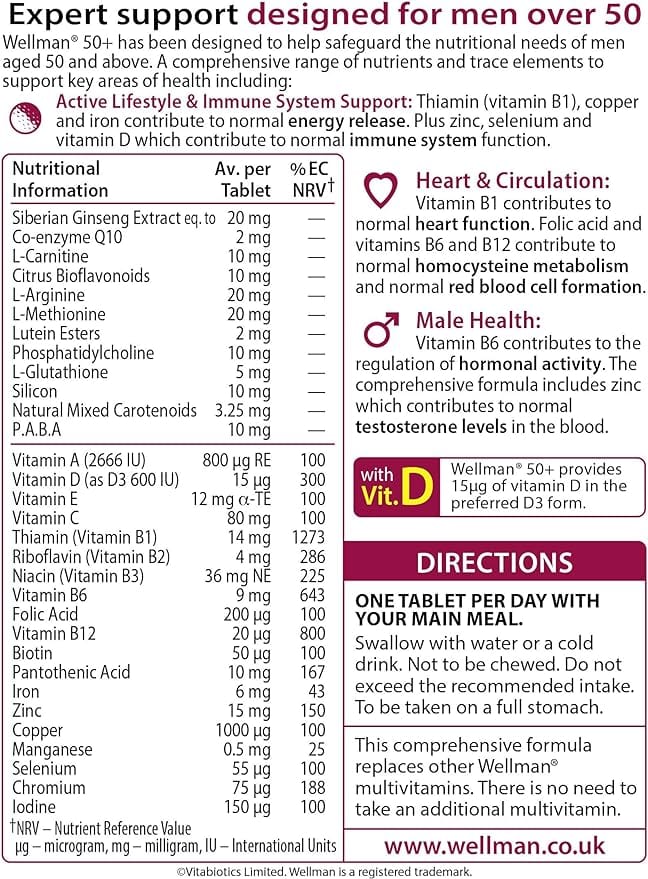 Vitabiotics Wellman 50+ 30 Tablets Vitamins & Supplements