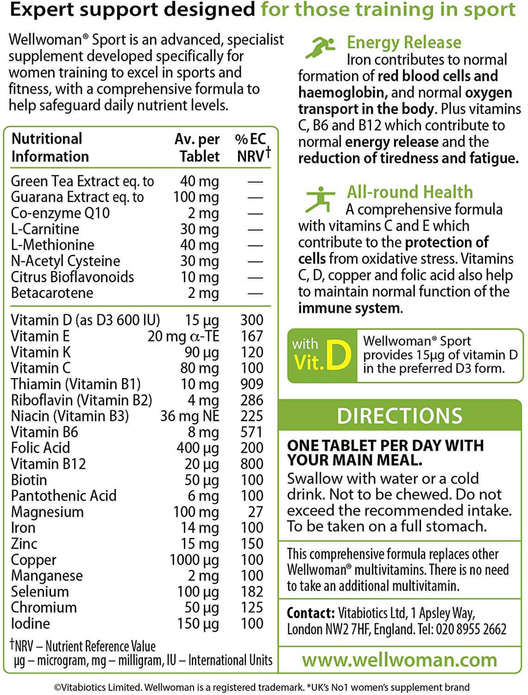 Vitabiotics Wellwoman Sport 30 Tablets Vitamins &amp; Supplements Vitabiotics Wellwoman Sport 30 Tablets | Women’s Fitness Vitamins Ireland