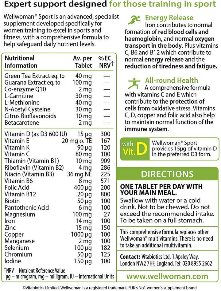 Vitabiotics Wellwoman Sport 30 Tablets Vitamins &amp; Supplements Vitabiotics Wellwoman Sport 30 Tablets | Women’s Fitness Vitamins Ireland