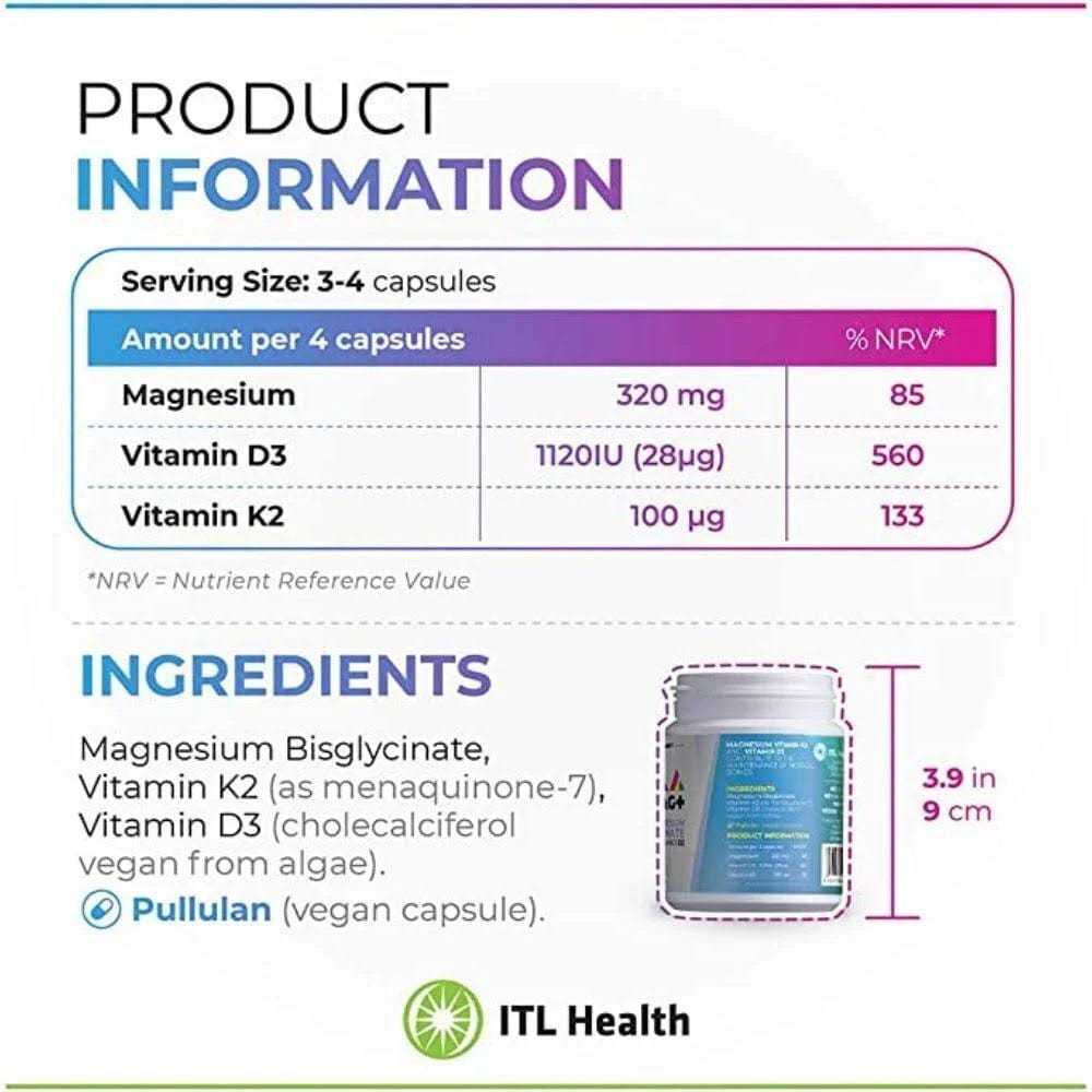 PrizMAG Magnesium Bisglycinate Plus Vitamin D3 & K2 (90) Aid Sleep