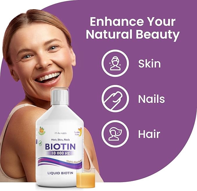 Swedish Nutra Biotin 10000mcg Liquid (500ml) Skin Hair and Nails